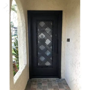Tanlong Entrance Iron Doors With Glass Modern Villa Entry Metal Doors for Houses Exterior
