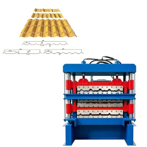 Three Layer Metal Corrugated Iron IBR Trapezoidal Roofing Panel Roof Sheet Tile Making Machinery Cold Roll Forming Machine