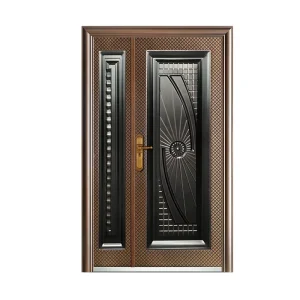 Top Rated Luxury Metal Steel Doors Copper Imitation Wire Drawing Sun Proof Sound Insulated Iron Front Door for Family