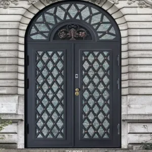 Traditional Wrought Iron Double Front Security Door with Eyebrow Arch Steel Metal Main Entry Door for Villa House