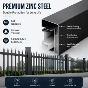 Tubular Steel Fence Panels Anti Corrosion Zinc Steel Picket Fence for Outdoor Backyard and Pool Area