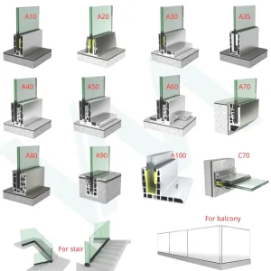 U Channel Glass Railing Handrails Deck Glass Railing Aluminum Profile Base for Glass Panel