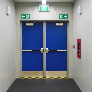 UL CE Certified 0.8mm Galvanized Steel 45mm Thickness 90 Min Fire Rated Double Leaf Steel Fire Door with Push Bar