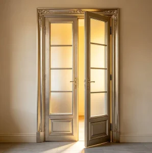 Vintage French Style Thermal Break Soundproof Grille Custom Aluminum Frame Low E Glass Swing Casement Door