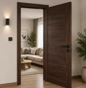 WPC Assembly Door With Multiple Wood Grain Wrapped Surface Stylish Natural Look Wear Resistant Colorfast for Interior Spaces ISO