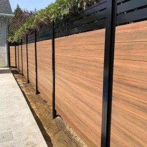 WPC Fence Panels with Heat-Treated Waterproof Aluminum Frame for Outdoor Garden Privacy Fencing