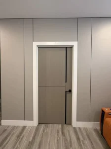 WPC PVC Bedroom Interior Door Midcentury Modern Metal Inlay Flush Door Waterproof Termite Proof Custom OEM