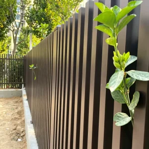 Wall-Embedded Vertical Aluminum Blade Fence, Half-Privacy, Dark Coffee, Powder-Coated, 6 Feet, 3D Villa Decorative Screen Panel