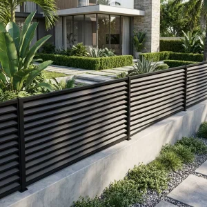 Waterproof Anti Corrosion Galvanized Aluminum Alloy Louver Yard Fence 6 Feet Modern Design Security Slat Fencing Panels 3D