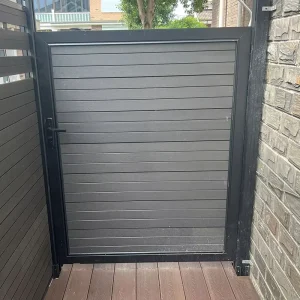 Waterproof WPC Wood Composite Security Fence Outdoor Garden Privacy Door with Aluminium Frame and Plastic Composite Gate