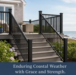 Weatherproof Metal Deck Railing Kit with Stair Rail Vertical Balusters for Porch Veranda Terrace Safety Fence