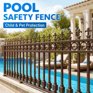 Weatherproof No Chipping Spear Panels Villa Landscape Low Maintenance Powder Coated Metal Frame Garden Fence