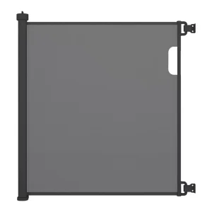 White Steel and Mesh Baby Gate, 29.5-51.6 Inches, 55-Inch Black Retractable Safety Gate for Stairs, Kids and Pets
