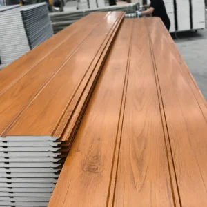 Wood Texture Embossed Metal Carved Panel Simulation Wood Insulated Exterior Wall Siding Material