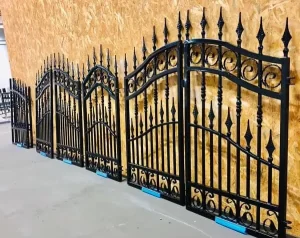 Wrought Iron Balcony-Style Fence Gates for Houses with Twist, Leaf, and Railhead Details
