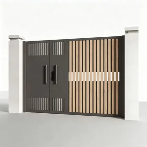 Wrought Iron Sliding Main Gate with Automatic Opener and LED Gate Light for Villa