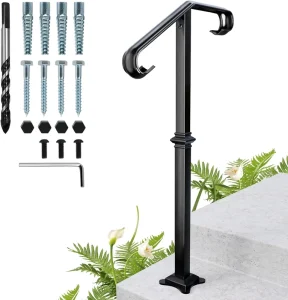 Wrought Iron Stainless Steel Single Post Handrail 1-2 Step Outdoor Stair Railing Customized Color Grab Bar Concrete/Wood Villa