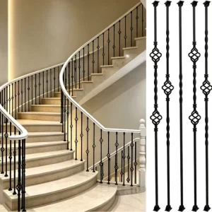 Wrought Iron Stair Baluster Twisted Diamond Design Indoor Staircase Spindle Metal Railing Pillar for Villa Stair