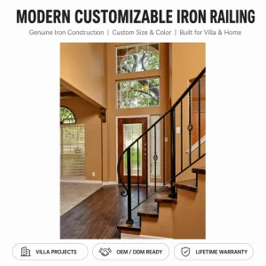 Wrought Iron Stair Railing Vintage Scroll Pattern Metal Balustrade Custom Decorative Iron Handrail for Villa Staircase Balcony