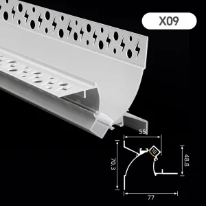 X09 Plaster in Wall Washer LED Aluminum Profile 6063 Alloy Extrusion Channel Housing Diffuser Strip Ceiling Wall 6000 Series