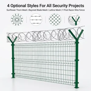 Y Post High Security Fence 5mm Steel 50100mm Mesh Razor Wire Anti-Climb Modern PVC Coated Highway Airport Security