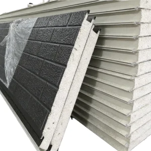 Rock Wool Steel Embossed Sandwich Wall Panel, Eco-Friendly Cold Room Workshop Outdoor Industrial Exterior Wall Metal Panel