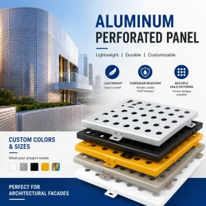 Custom Modern Perforated Curtain Wall Fireproof Aluminum Panels, Eco-Friendly Exterior Building Materials for Hotels and Hospitals
