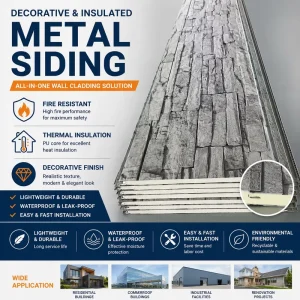 Decorative Durable Metal Wall Panels for Exterior Manufacturing Plants, Industrial Wall Cladding Sandwich Panels