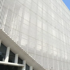 Custom Perforated Aluminum Cladding for Facade Panels, Fire-Resistant for Hotels and Villas, with Mirror Anodized, Brushed, and Polyethylene-Coated Surface