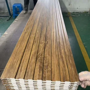Wood-Grain Waterproof Thermal-Insulated Metal Exterior Wall Panel, Decorative Exterior Wall Cladding, Polyurethane Sandwich Panel